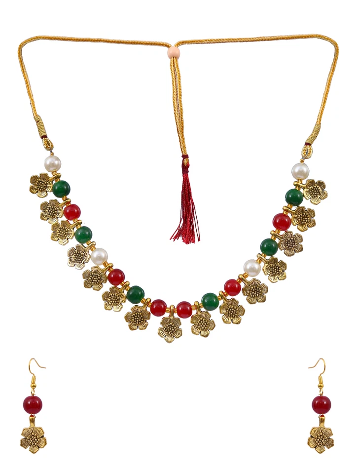 Conjunto de joyas del sur de la India collar nupcial de boda multicolor chapado en oro para mujer Foto 3 de 3