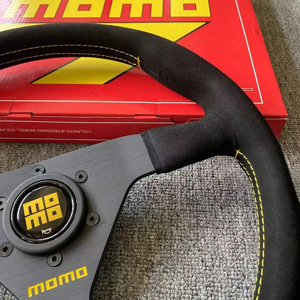 MOMO BLACK EDITION 350mm/14inch MOD07 Flat bracket Suede Steering Wheel - Image 3 of 4