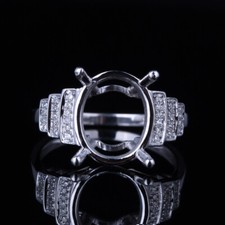 Sterling Silver Natural Diamond Engagement Ring Oval 12x10mm Semi Mount Setting