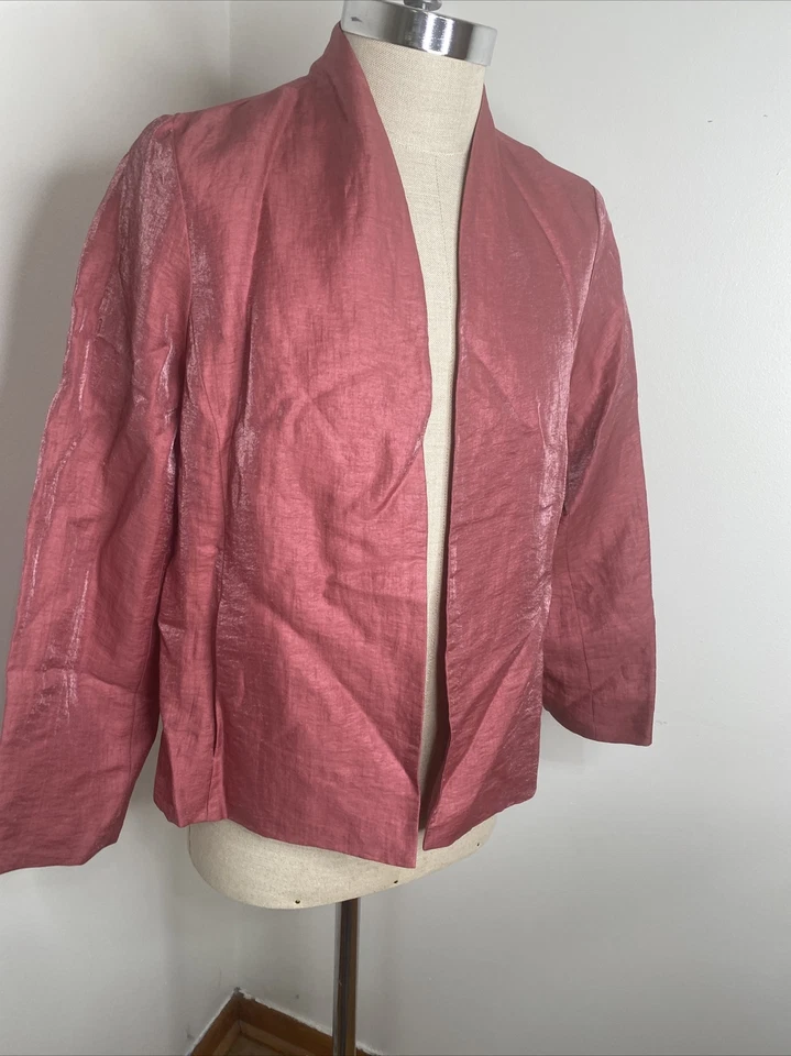 NEW Eileen Fisher Sz L Shawl Collar Jacket Iridescent Linen Pink Style 16fo-j445 - Image 3 of 4