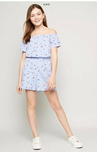 New Look - 915 Girls Blue Floral Print Bardot Playsuit - Age 9 Years - Picture 2 of 5