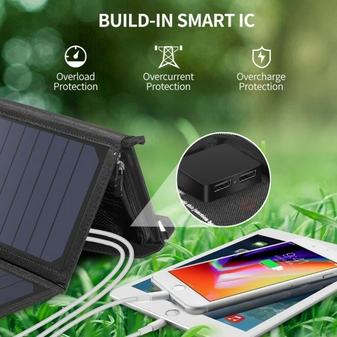 Choetech 19W Solar Charger Portable Panel Dual USB External Battery Camping RV 