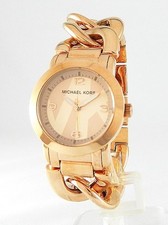 NEW-MICHAEL KORS RUNWAY TWIST ROSE GOLD TONE CHAIN ROUND DIAL WATCH MK3238+BOX