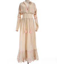 Hemant & Nandita NWT Suri Smocked Maxi Dress Size Small in Cream/Peach/Multi