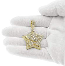 5.30 Cttw Diamond Star Pendant Mens Charm 14k Yellow Gold