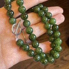 Icy Green Jade Untreated Natural Nephrite Jade beaded Necklace Hetian Jade
