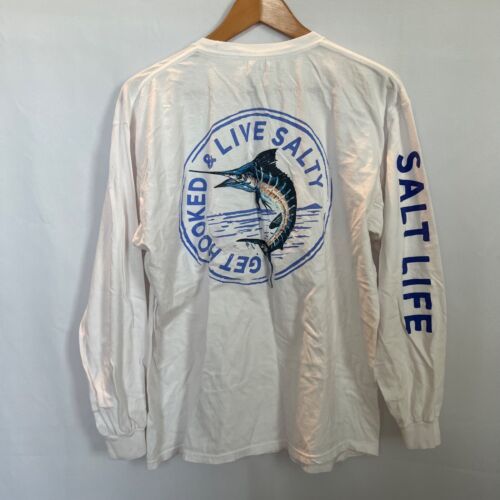 Salt Life Mens Long Sleeve Shirt Live Salty Cotton White Graphic Logo Large - Picture 5 of 6
