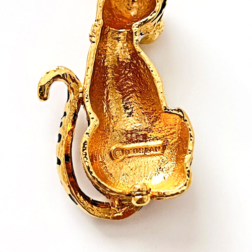 D'Orlan Leopard Jaguar Cheetah Brooch 1980s 22k Gold Plated Enamel 1.75" x 1" - Picture 4 of 5