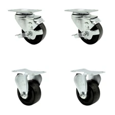 3.5 Inch Phenolic Swivel Top Plate Caster Set with 2 Brakes 2 Rigid SCC