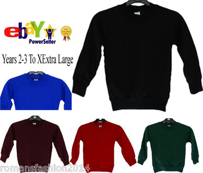 Kid Girls Boys School Uniform Sweatshirt Pullover Fleece Jumper Plain Uniform UK