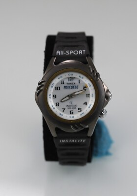 Timex Reefgear Damenuhr Edelstahl Schwarz 50m Quarz Kautschuk Band Datum Indiglo