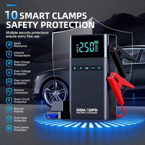 Portable Car Jump Starter with Air Compressor, 3500A 150PSI Battery Jump... - Picture 3 of 7