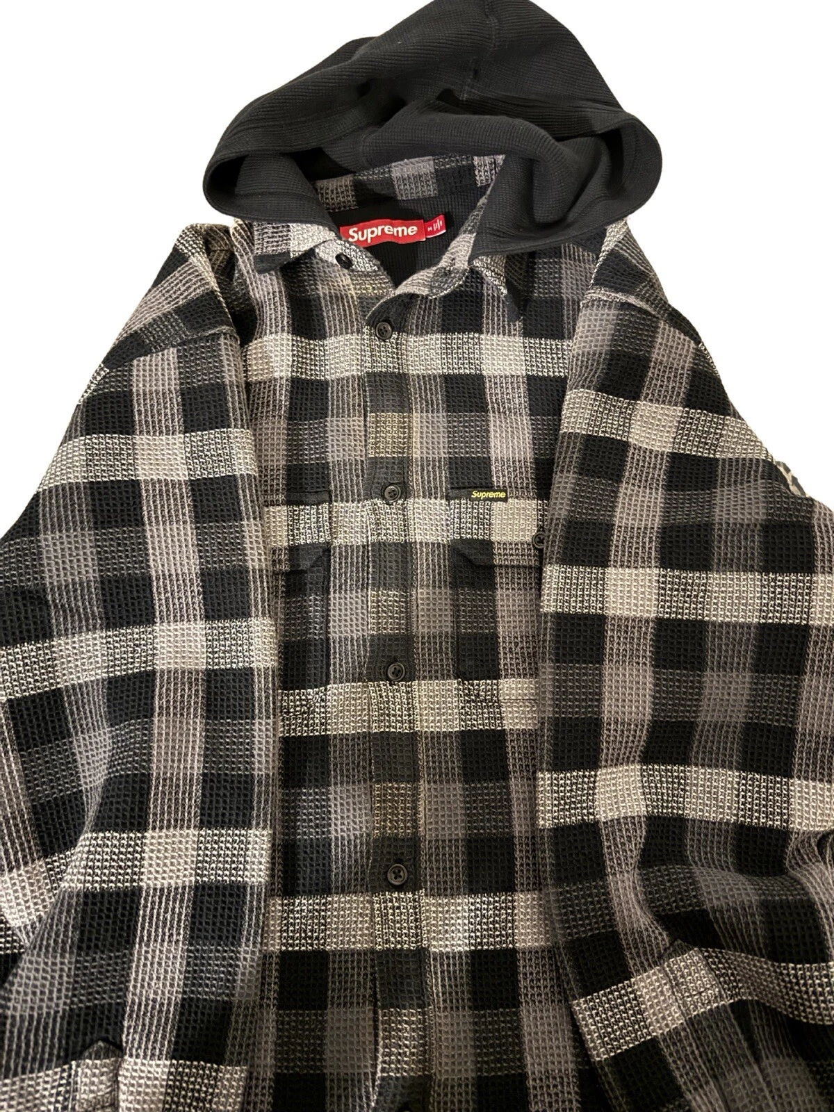 Chemise noire à capuche Supreme Waffle à carreaux taille : Medium