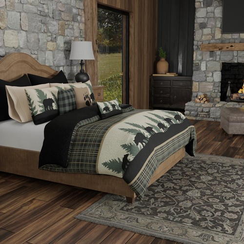 Donna Sharp Bear Walk Plaid Patchwork King Quilt W/King Shams Lodge Country Chic - Picture 2 of 4