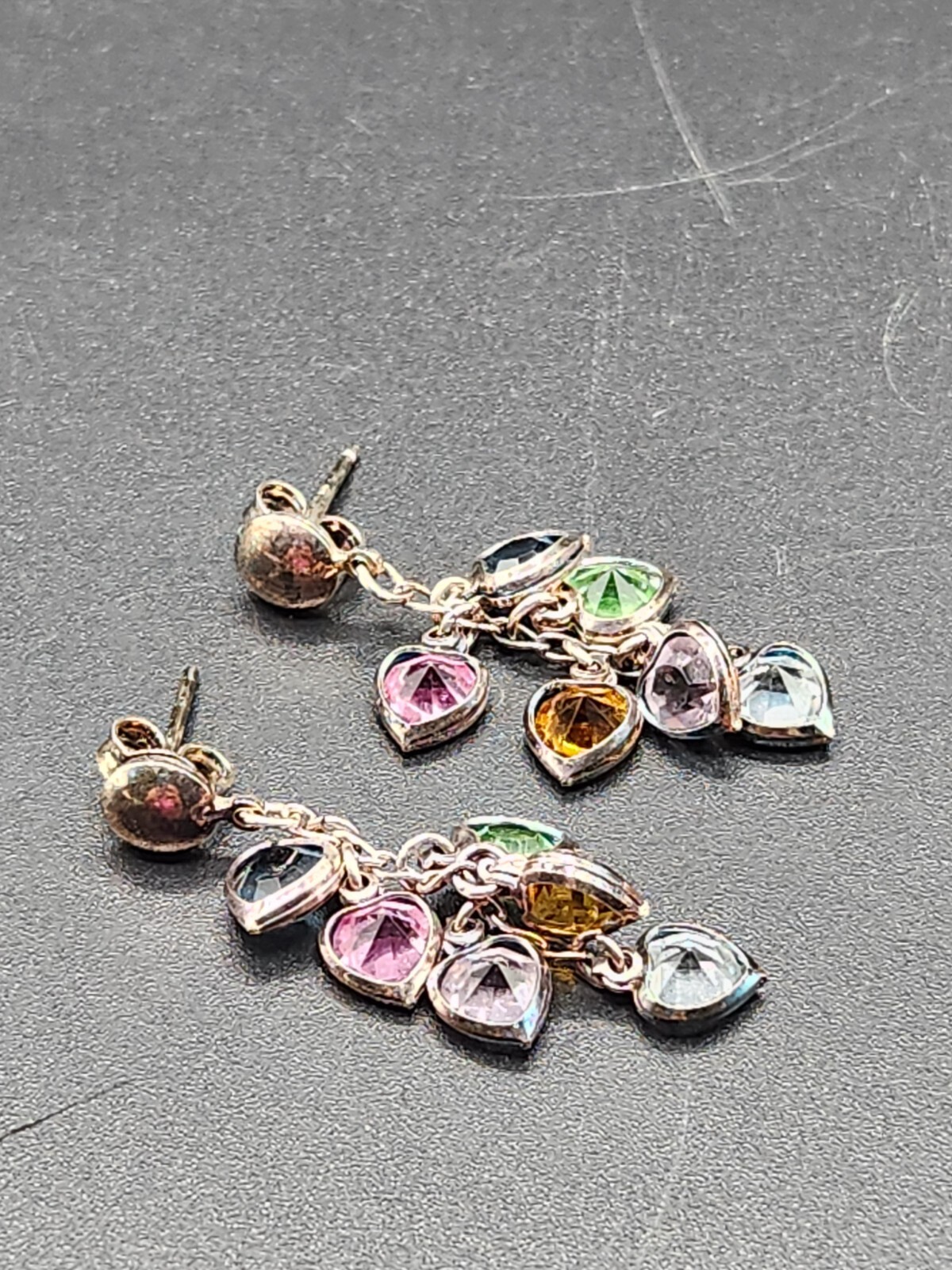 Multicolored Bezel Set Crystals Silver Dangle Ear… - image 3