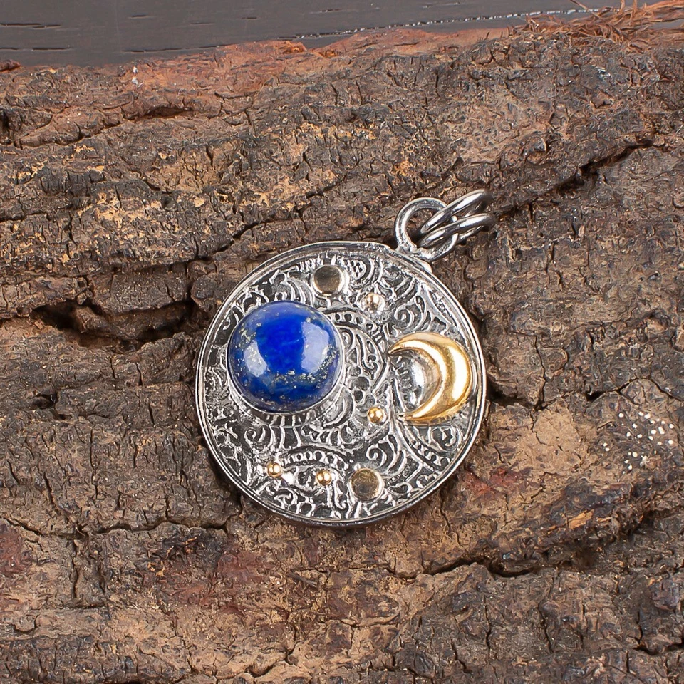 Impresionante colgante de piedras preciosas de lapislázuli de plata de ley 925 hecho a mano joyería regalo Foto 4 de 4