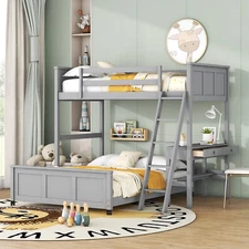 Bunk Bed with Desk and Drawers, Loft Bed and Full Size Platform Bed on Wheels