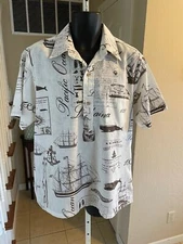 Vintage HRH His Royal Highness Whales Sailing Ships Hawaiian Shirt Hawaii M/L