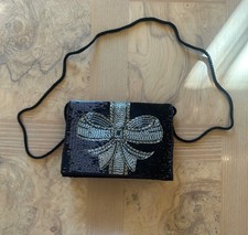 Carla Marchi Black Beaded Evening Clutch Purse Handbag