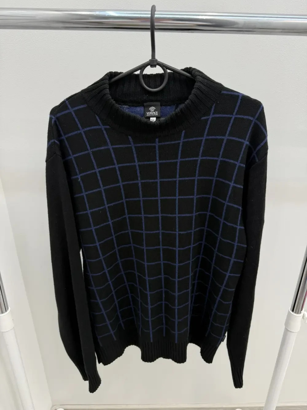 Vintage Versace Jeans Couture Check Crewneck Knit Sweater Size XL