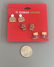 3 Pair Stud Christmas Earrings Mittens-Boots-Hats Rhinestone New