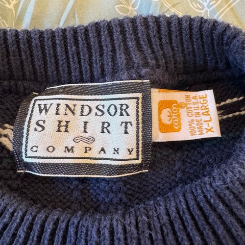 VTG! Windsor Shirt Company Sweater Blue White Cotton Knit Crewneck USA Men's XL - Picture 5 of 10