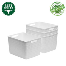 Set of 4 Jute Basket Large Durable Resin Organization Storage Basket Bin, White