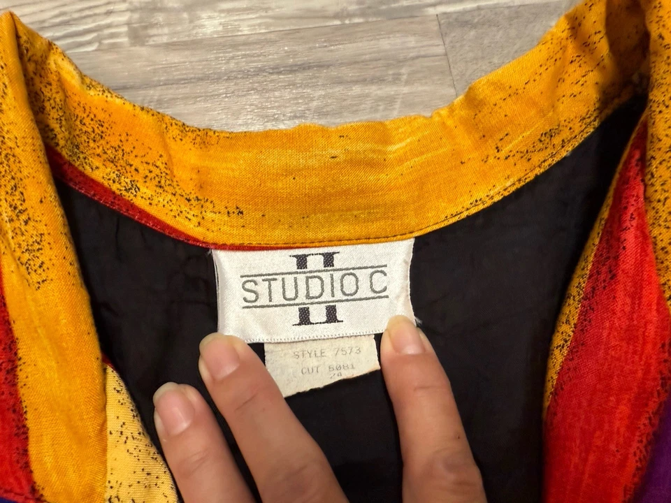 Studio C ~ Colorful 1980s 1990s Blazer Vintage Suit Jacket Rainbow Rayon 2XL - Image 4 of 4