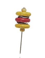 3" Hat-Stick-Lapel Pin Multi Color Veined Disc Beads Silver-tone Findings BY18