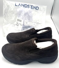 NEW Lands End Womens All Weather Brown Suede Slip On Loafers Shoes Size 7 444683