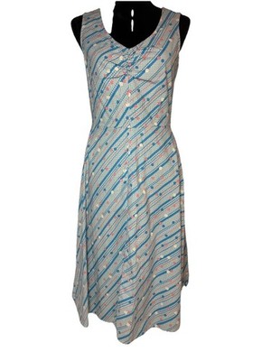 Divided H&M Cotton Sleeveless Dress Light Blue Diagonal Stripe Polka Dot Size 38