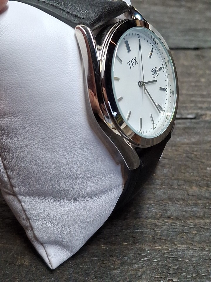 TFX Bulova Watch Men 39mm Silver Tone 36B104 Date Black Leather Needs ...