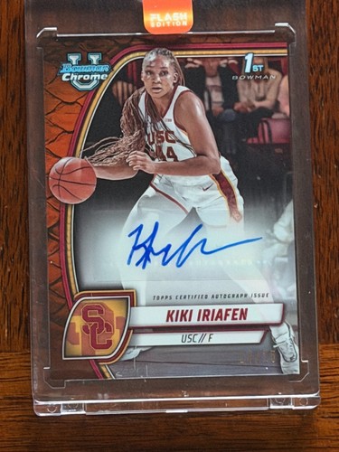 Kiki Iriafen 2024-25 1st Bowman Chrome U Auto Orange Reptilian /25 USC STUNNING!