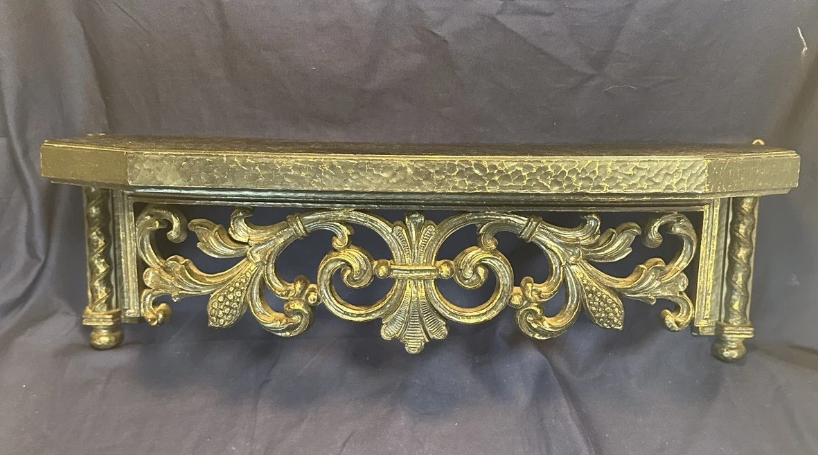 1974 Homco Wall Shelf #3054 Black & Gold Hollywood Regency Ornate 21.5"L