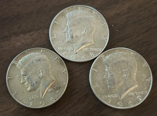 Kennedy 40 % Silver half dollars, Lot of 3 1967, 1968-D, 1969-D