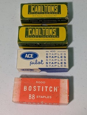 Stapler Boxes With Staples Lot of 4 Bostitch, Ace Pilot, Carltons USA Vintage