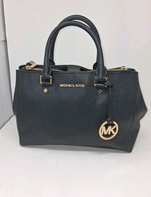 MICHAEL Kors Sutton Medium Black Saffiano Leather Satchel Crossbody Bag