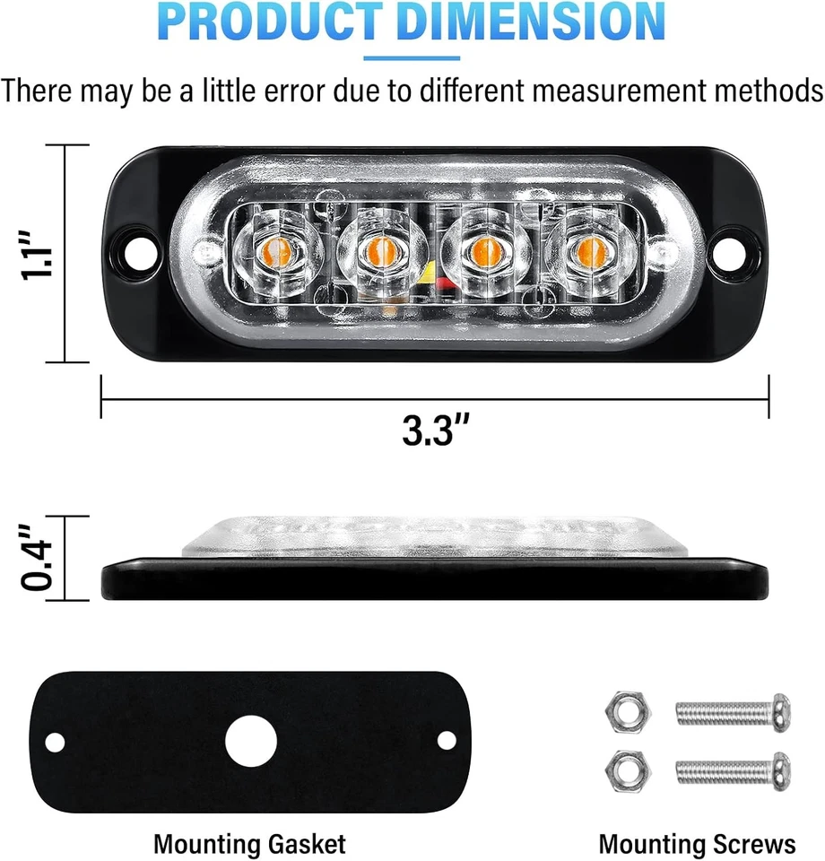 Luces de advertencia estroboscópicas LED ámbar 2 piezas para automóviles, camiones, barcos y vehículos todoterreno Foto 2 de 4