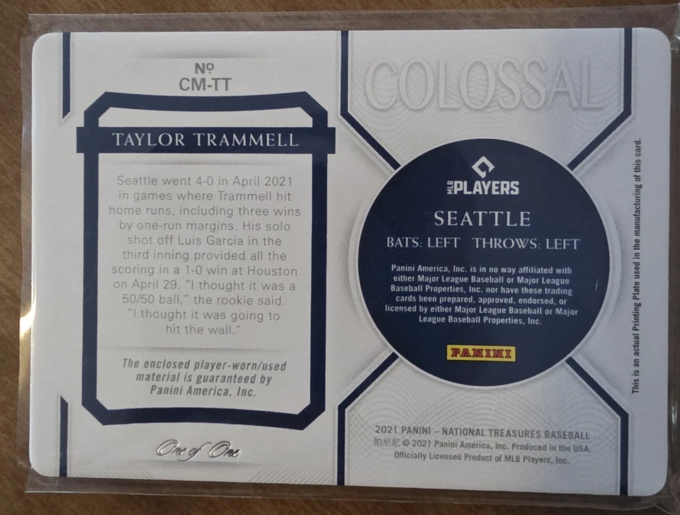 2021 Panini National Treasures #CM-TT Taylor Trammell Colossal Materials... - Image 2 of 2
