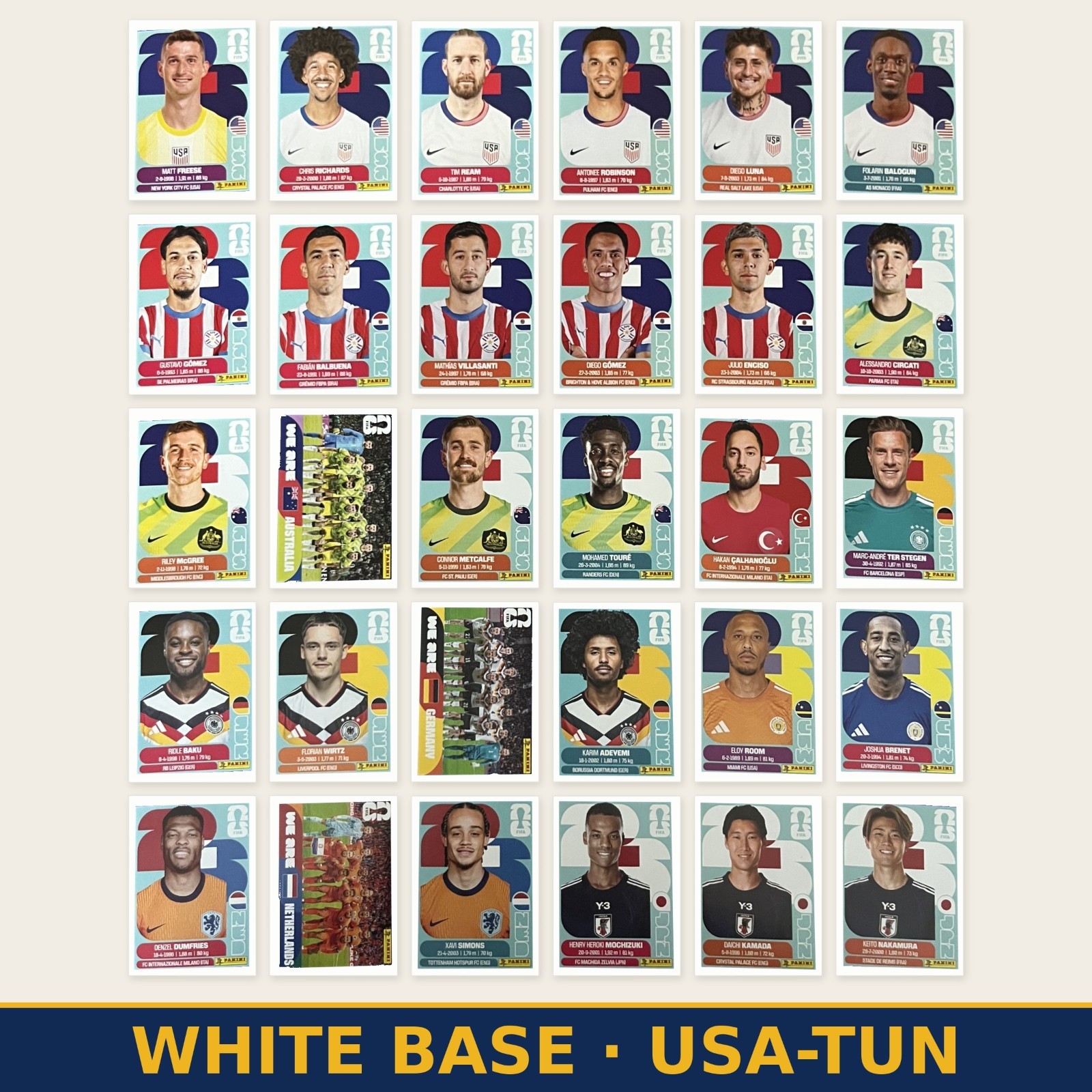 2026 Panini FIFA World Cup Sticker US Edition YOU PICK White Base Teams USA-TUN