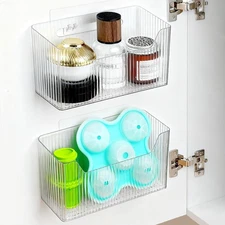 2 Pack Cabinet Door Organizer, Adhesive Wall Mounted Organizer Bins, Clear St...