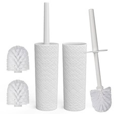 Toilet Brush  Holder Set, 2 Pack Plastic Round Barrel Loo Brush with 2 Repla...