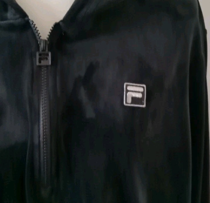 Felpa con cappuccio pullover vintage Fila velluto nero manica lunga anni 90 extra large