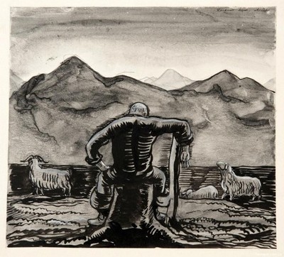 Shepherd by Rockwell Kent   1919 American Modernist Print to Frame Sheep