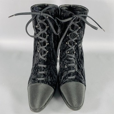 VTG Anne Klein Couture Black Velvet Lace-Up Ankle Boots 7.5