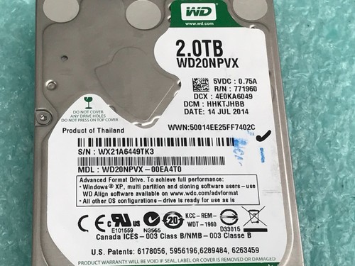 WD Green WD20NPVX-00EA4T0 HHKTJHBB 2TB 2.5" SATA Thick Internal Hard Drive HD381 - Picture 2 of 8