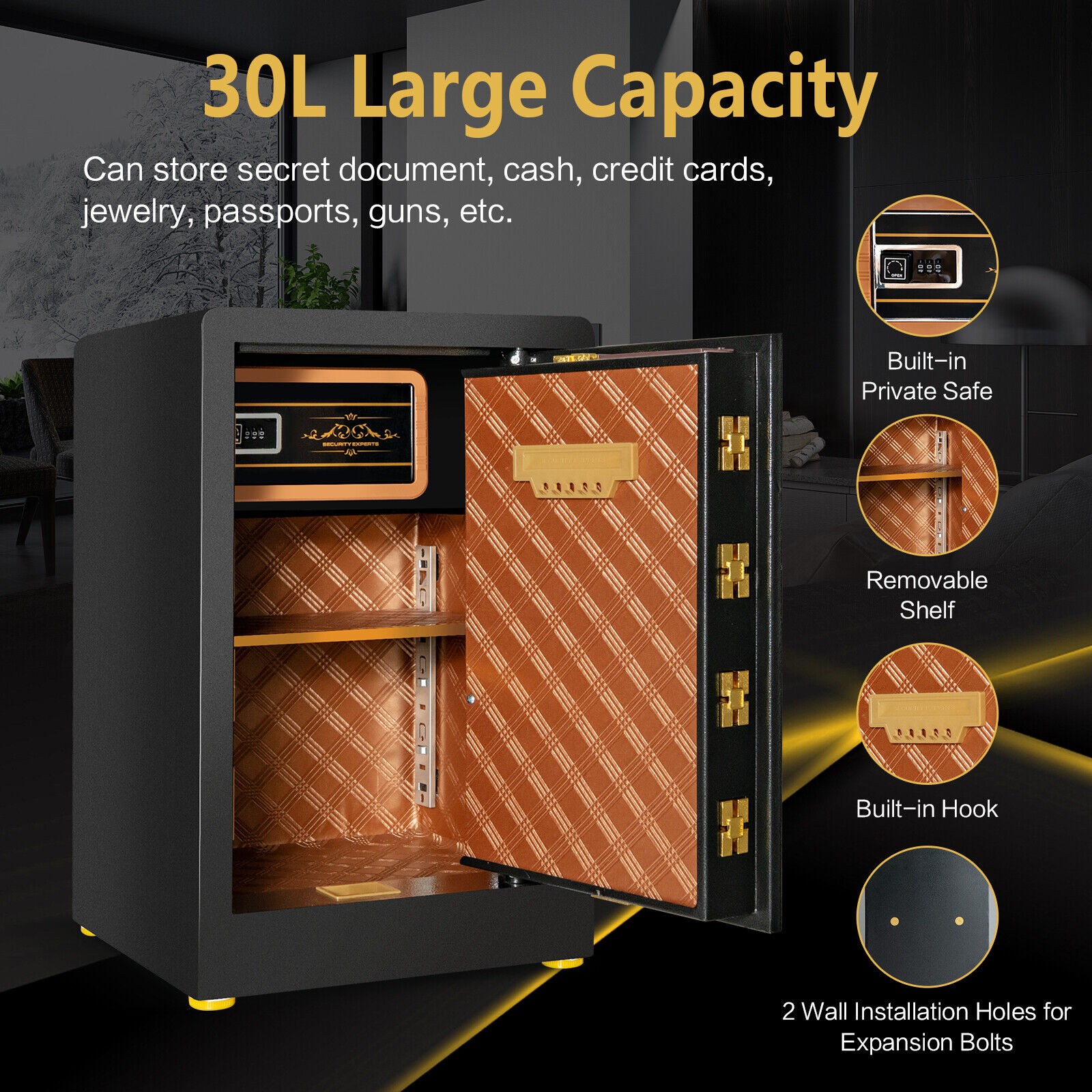 30L Digital Security Safe Box Electronic Money Cash Jewelry Deposit with 4 Keys - Image 4