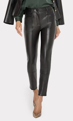 MILLY Black Faux Leather Pants Slim Straight High Rise Stretch Women 25 NWT