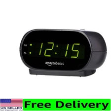 Modern Small Digital Alarm Clock with LED Display & Nightlight - Black 4.5x3.5