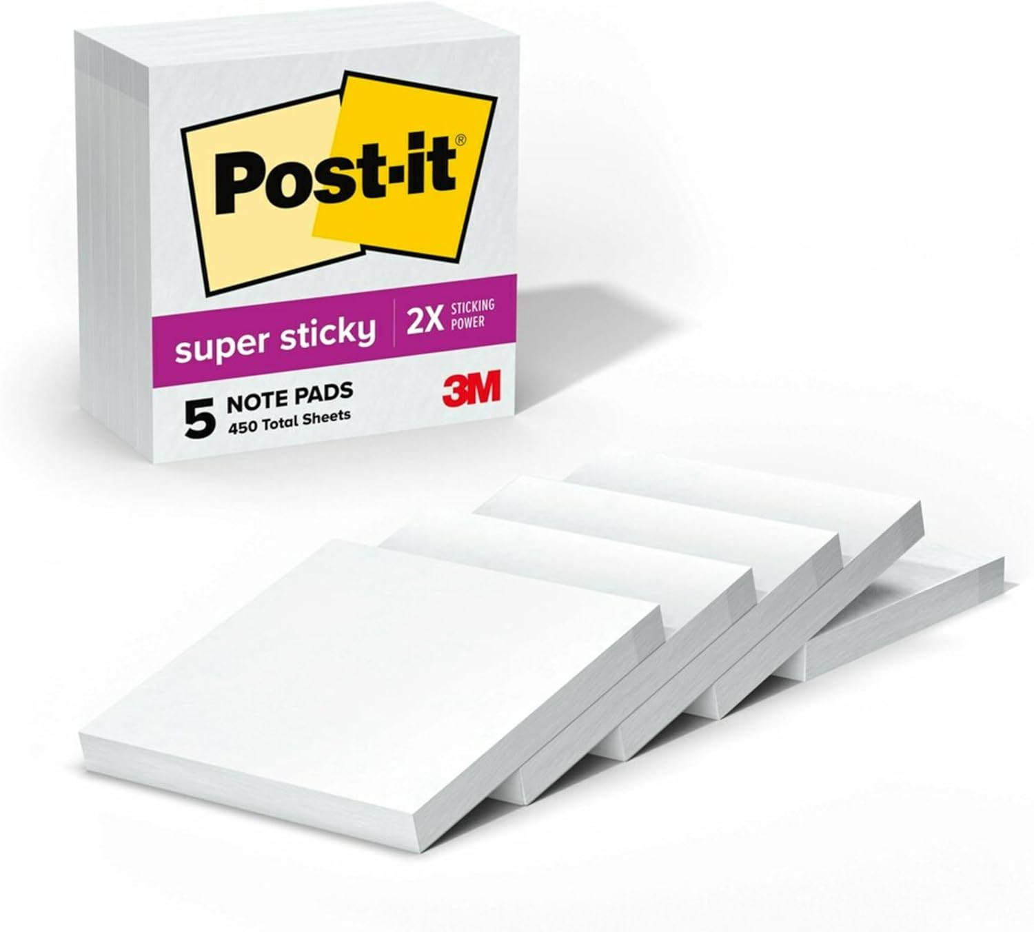 Post-It Super Sticky Notes, 5 Sticky Note Pads, 3 X 3 In., School Supplies, Offi